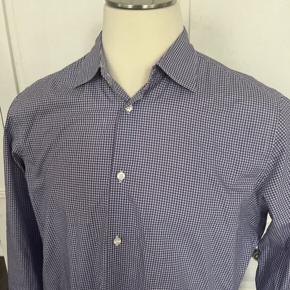 Vince Shirt Button Up Men's XL Long Sleeve Purple Blue Checkered EUC - Picture 4 of 6